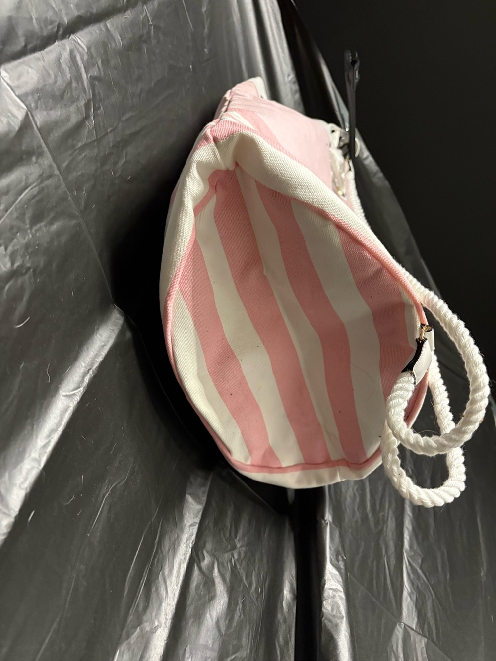 Victoria's Secret Pink and White Rope-Top Tote with Gold Accents - Picture 2 of 3